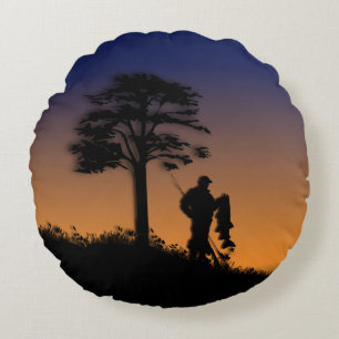 Fisherman at Dusk Round Cushion