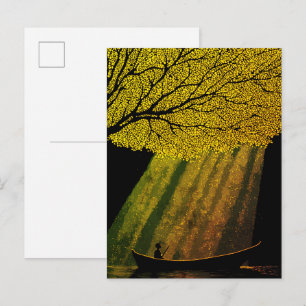 Fisherman at Night Under Giant Tree Canopy Postcard