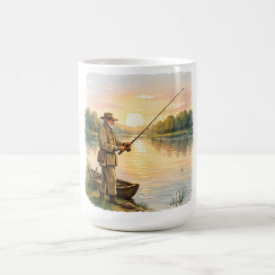 Fisherman at Sunset by Lake Vintage Art Gift Coffee Mug
