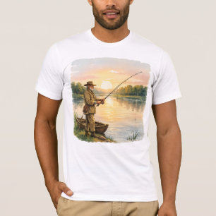 Fisherman at Sunset by Lake Vintage Art Gift T-Shirt