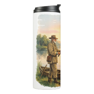 Fisherman at Sunset by Lake Vintage Art Gift Thermal Tumbler