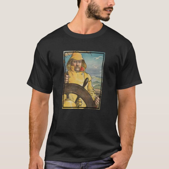 Fisherman at The Helm Illustration 1902 T-Shirt (Front)