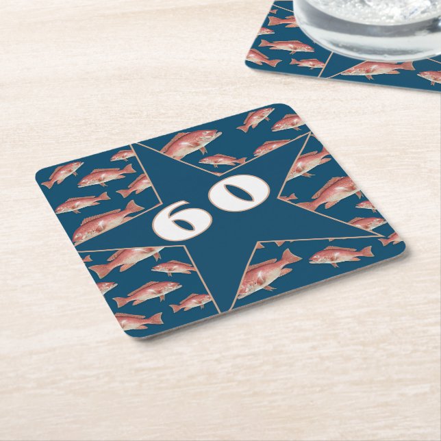 Fisherman Birthday Party Red Snapper Square Paper Coaster (Angled)