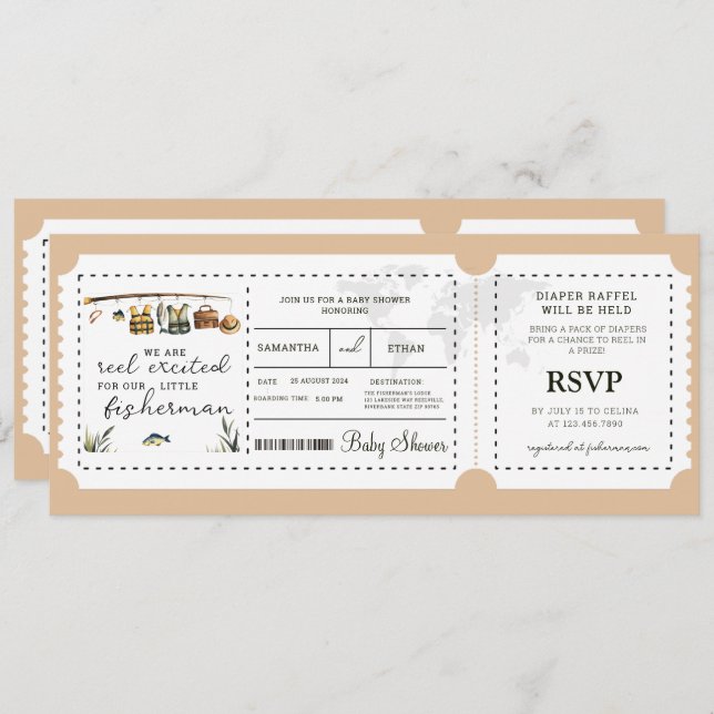 Fisherman Boarding Pass Boy Travel Baby Shower  Invitation (Front/Back)