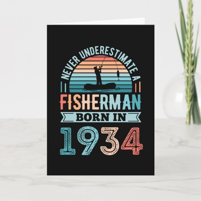Fisherman born 1934 Fishing 90th Birthday Gift Card (Front)