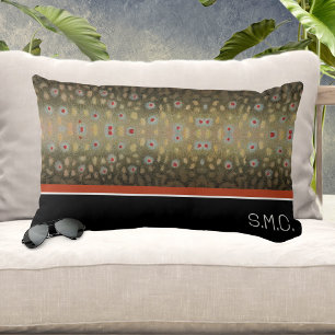 Fisherman Brook Trout Fish Olive Black White Rust Lumbar Cushion