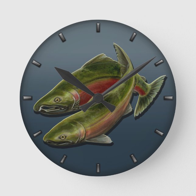 Fisherman Clock Coho Salmon Fish Wall Clocks Gifts (Front)