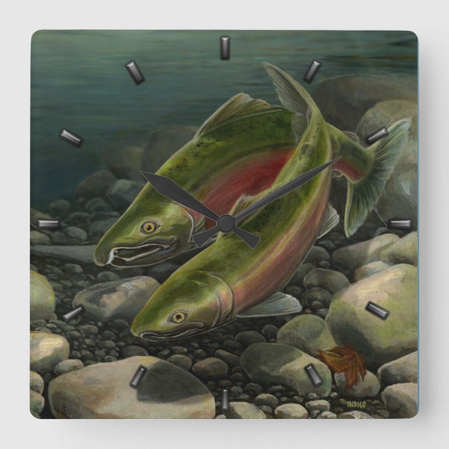 Fisherman Clock Coho Salmon Fish Wall Clocks Gifts (Front)