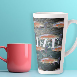 Fisherman Dad Rainbow Trout Pattern Latte Mug