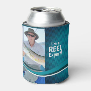 Fisherman Dad Teal Blue Waves Personalised Beer Can Cooler
