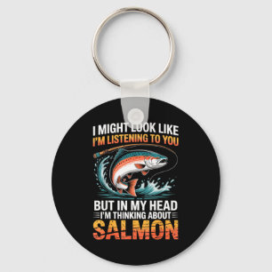 Fisherman Fish Angler Thinking About Salmon Fishin Key Ring