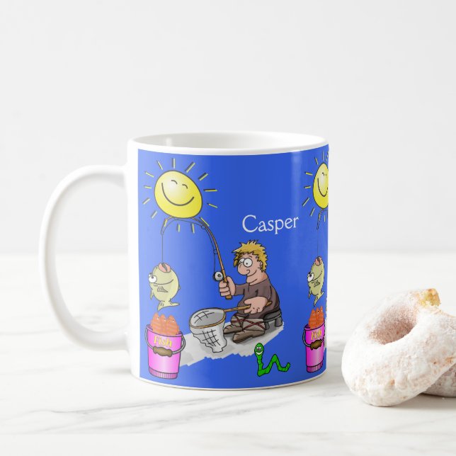 Fisherman Fish Blue Mug (With Donut)
