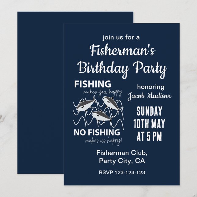 Fisherman Fishing Birthday Party Invitation (Front/Back)