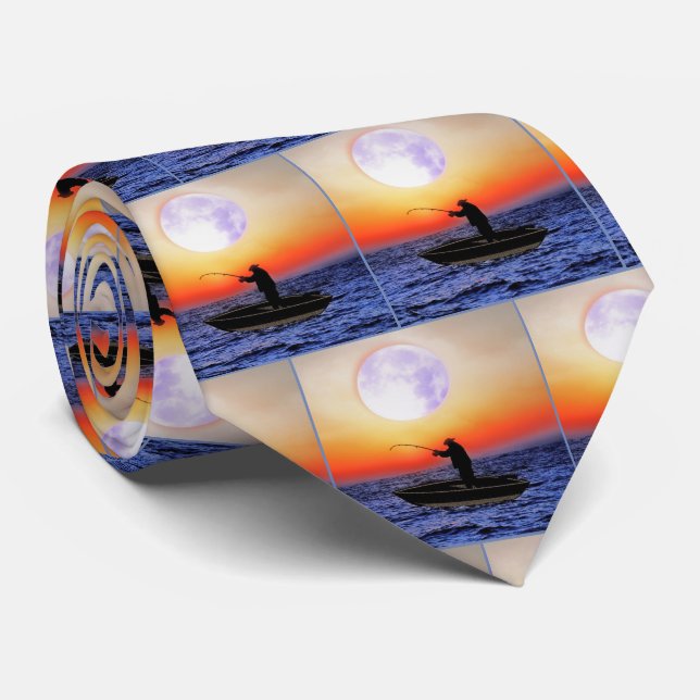 Fisherman Fishing Boat Sunset Water Tie (Rolled)