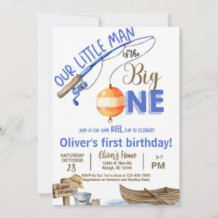 Fisherman / fishing boy 1st birthday invitation. invitation