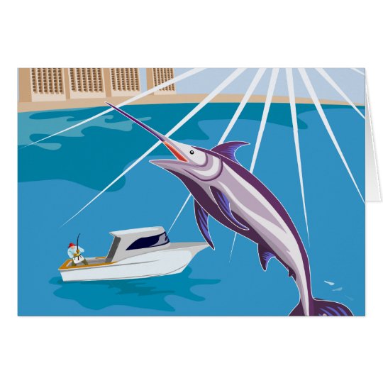 fisherman fishing catching blue marlin card