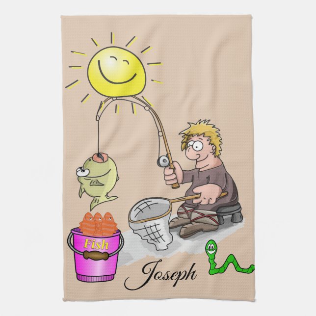 Fisherman, Fishing Kitchen Hand Towel (Vertical)