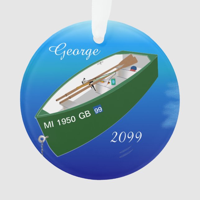 Fisherman Fishing Row Boat Rod Personalised Ornament (Front)