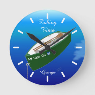 Fisherman Fishing Row Boat Rod Personalised Wall Round Clock