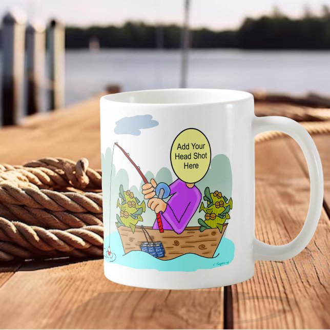 Fisherman Funny Cartoon Coffee Mug (Background photo courtesy of rorozoa)