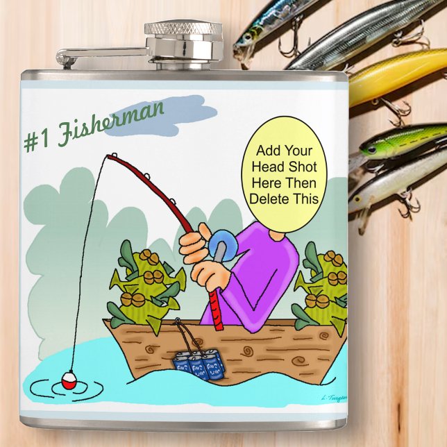 Fisherman Funny Cartoon Hip Flask (Background photo courtesy of Freepik)