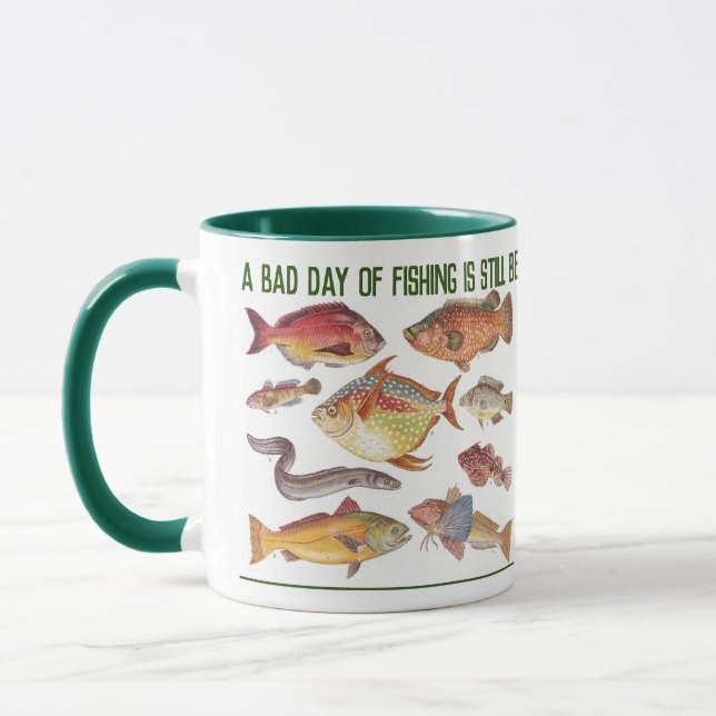 Fisherman Gift with Vintage Fish Illustrations on Mug (Left)