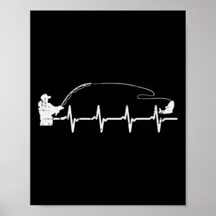 Fisherman Heartbeat Fishing Angler Men Boys Kids W Poster