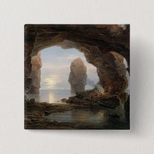 Fisherman in a Grotto, Helgoland, 1850 (oil on can 15 Cm Square Badge