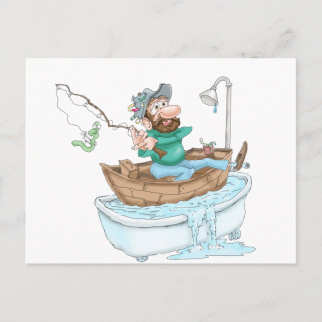 Fisherman in a tub postcard (Front)