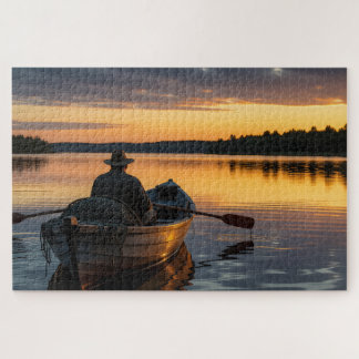 Fisherman in a wooden rowboat jigsaw puzzle