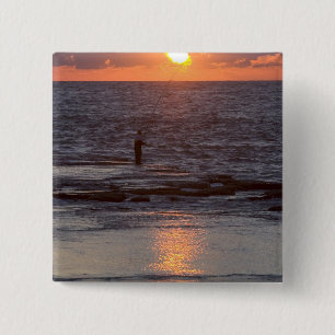 Fisherman in Byblos at sunset, Lebanon 15 Cm Square Badge