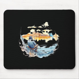 Fisherman In European Town Relaxing Fishing Art Gr Mouse Mat