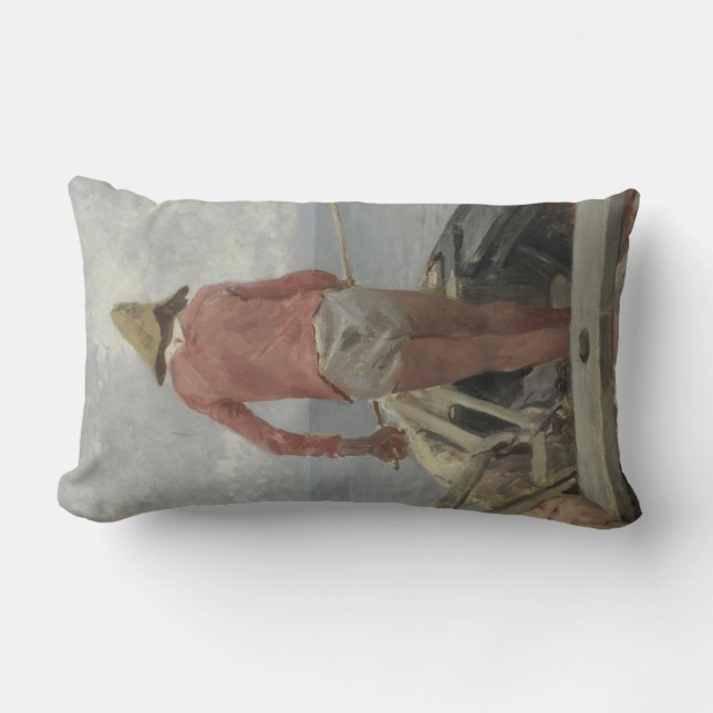 Fisherman in His Boat (by Vincenzo Caprile) Lumbar Cushion (Front)