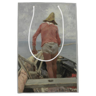 Fisherman in His Boat (by Vincenzo Caprile) Medium Gift Bag