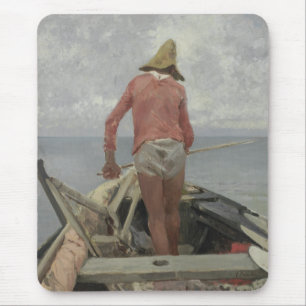 Fisherman in His Boat (by Vincenzo Caprile) Mouse Mat