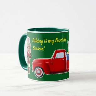 Fisherman Nutcracker with Little Red Truck Mug