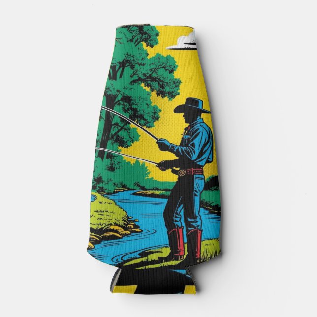 Fisherman on Riverbank Bottle Cooler (Front)