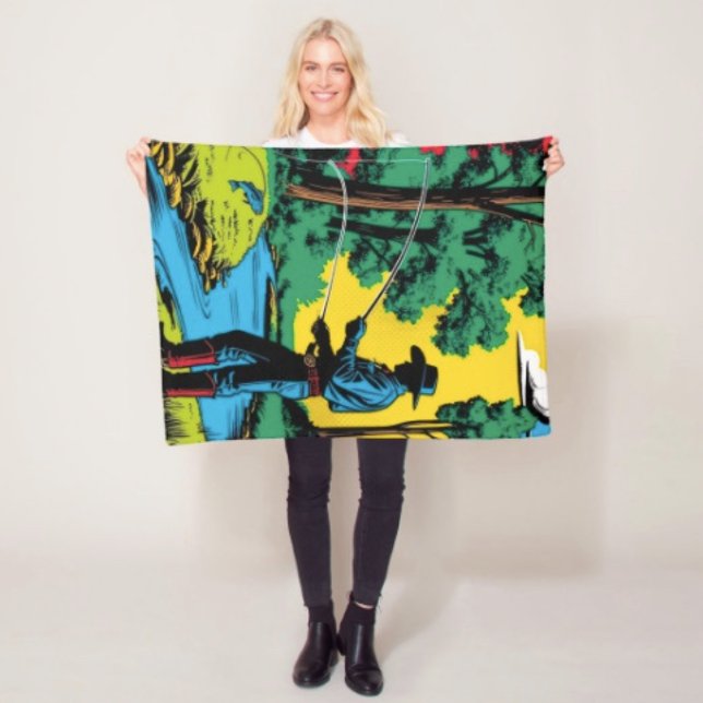 Fisherman on Riverbank Fleece Blanket (Retro Cowboy Fishing Riverside Scene blanket - soft and colourful available  in 3 different sizes. )