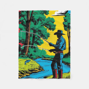 Fisherman on Riverbank Fleece Blanket