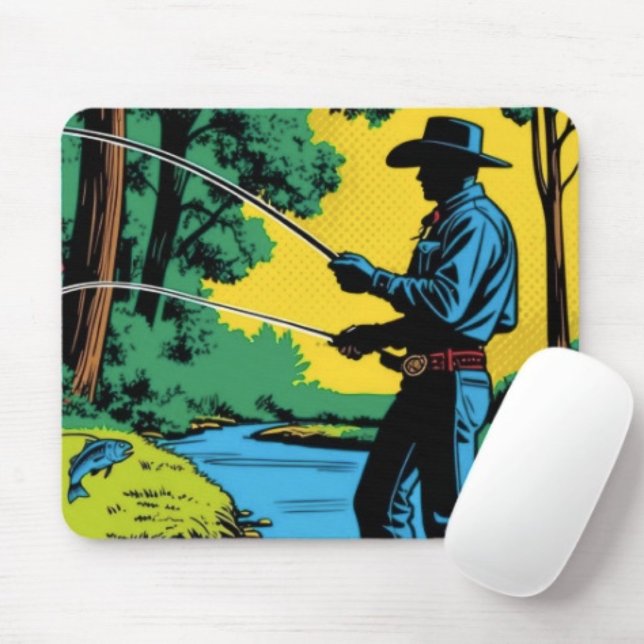 Fisherman on Riverbank  Mouse Mat (Retro Cowboy Fishing Riverside Scene mouse pad durable dust and stain resistant.. Non-slip rubber.
)