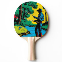 Fisherman on Riverbank Ping Pong Paddle