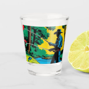 Fisherman on Riverbank Shot Glass