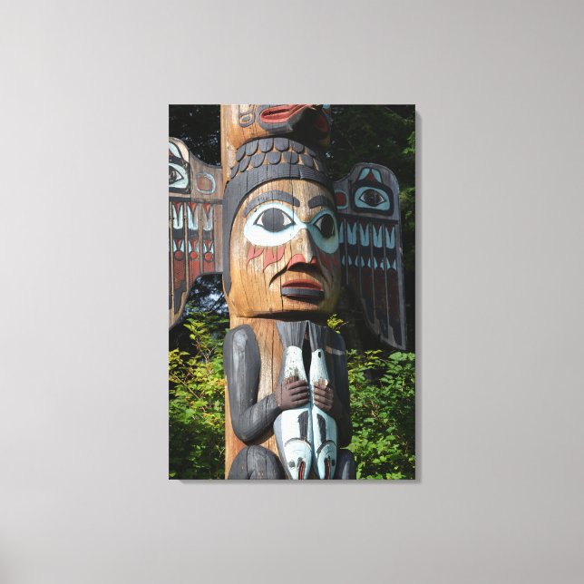 Fisherman On Totem Pole, Alaska Canvas Print (Front)