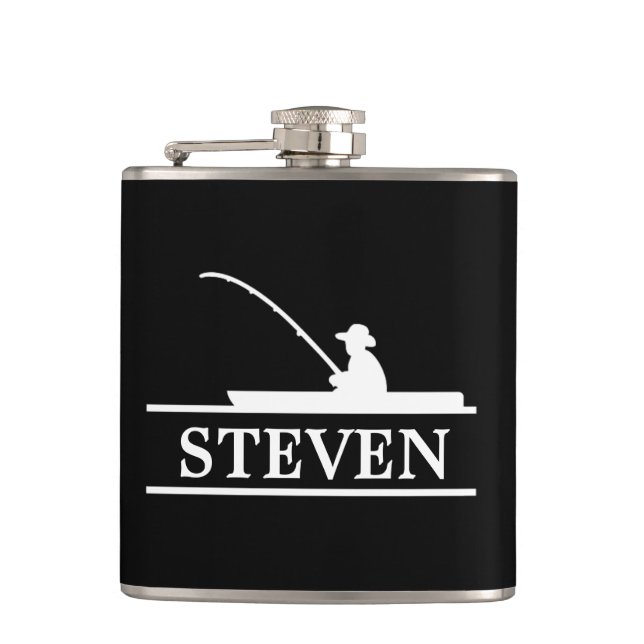 Fisherman Personalised Vinyl Wrapped Flask (Front)