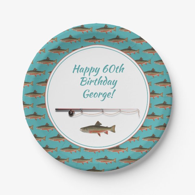 Fisherman Retirement Party Trout Fish Paper Plate (Front)