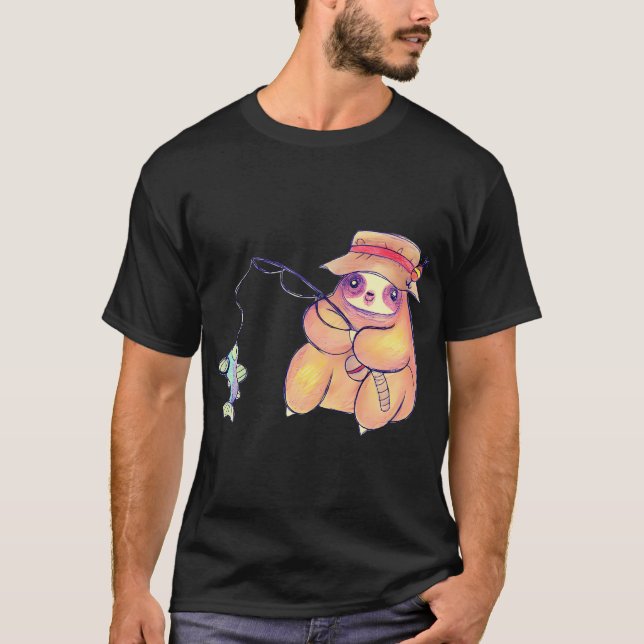 Fisherman Sloth Drawing T-Shirt (Front)