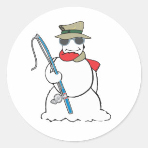 fisherman snowman classic round sticker