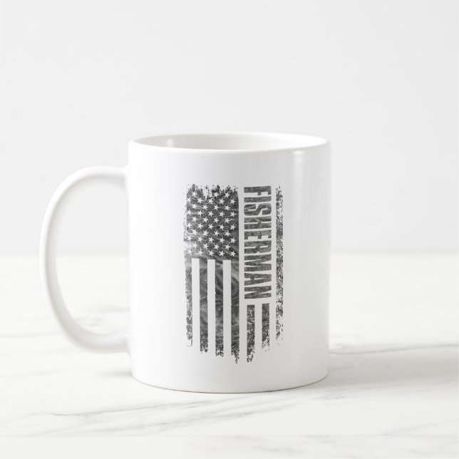 Fisherman USA Flag Distressed design Coffee Mug (Left)
