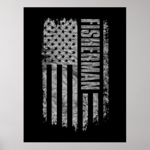 Fisherman USA Flag Distressed design Poster