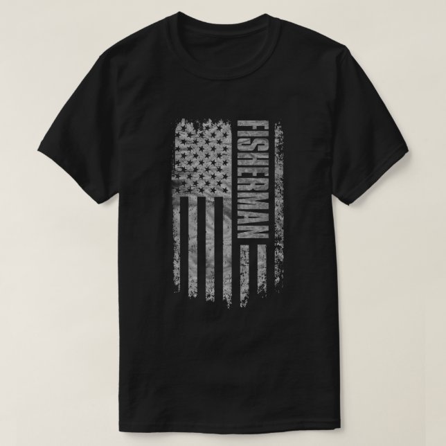 Fisherman USA Flag Distressed design T-Shirt (Design Front)